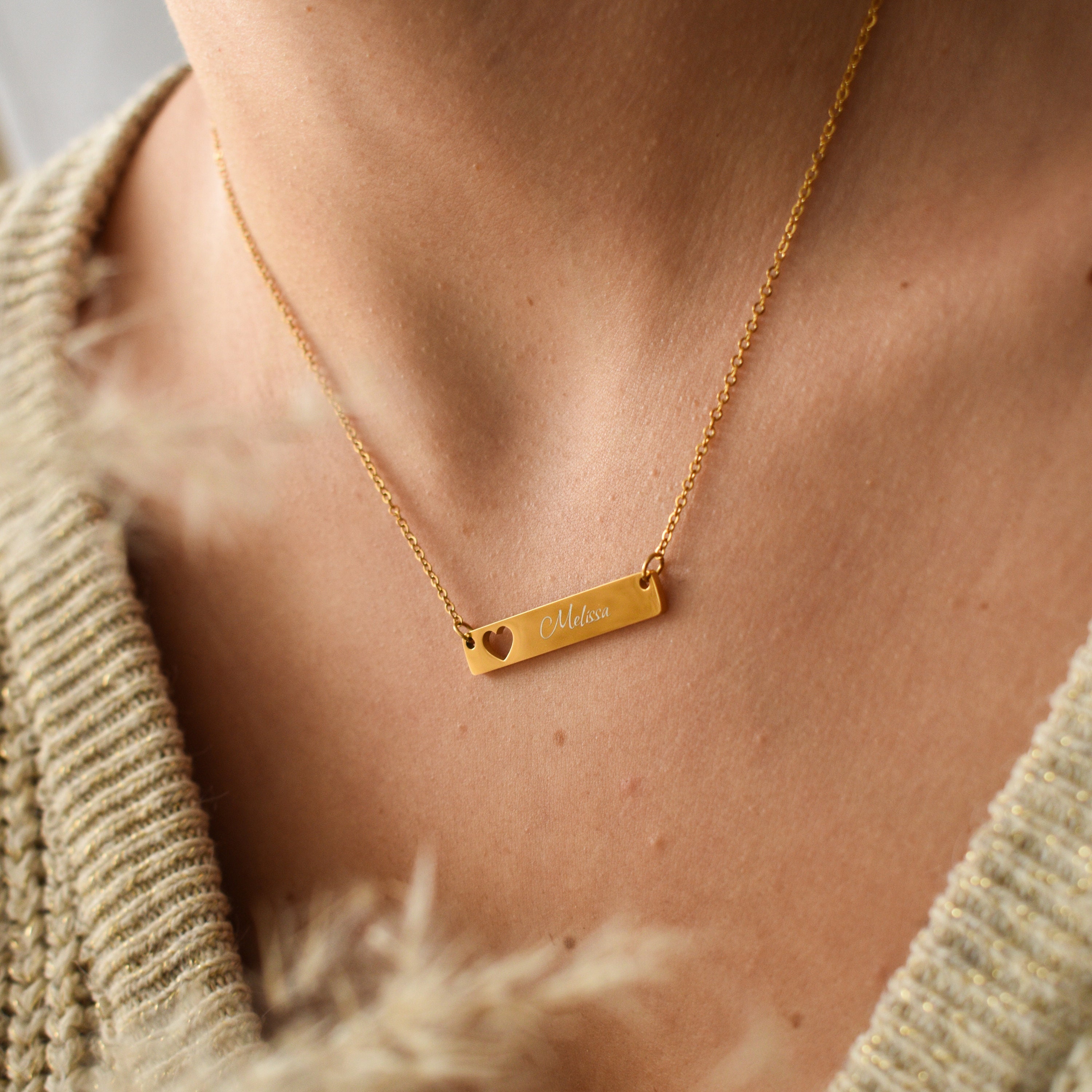 Personalized Horizontal Bar Necklace - Initial Charm Necklace