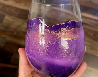 Purple Hand Painted Stemless Wine Glasses