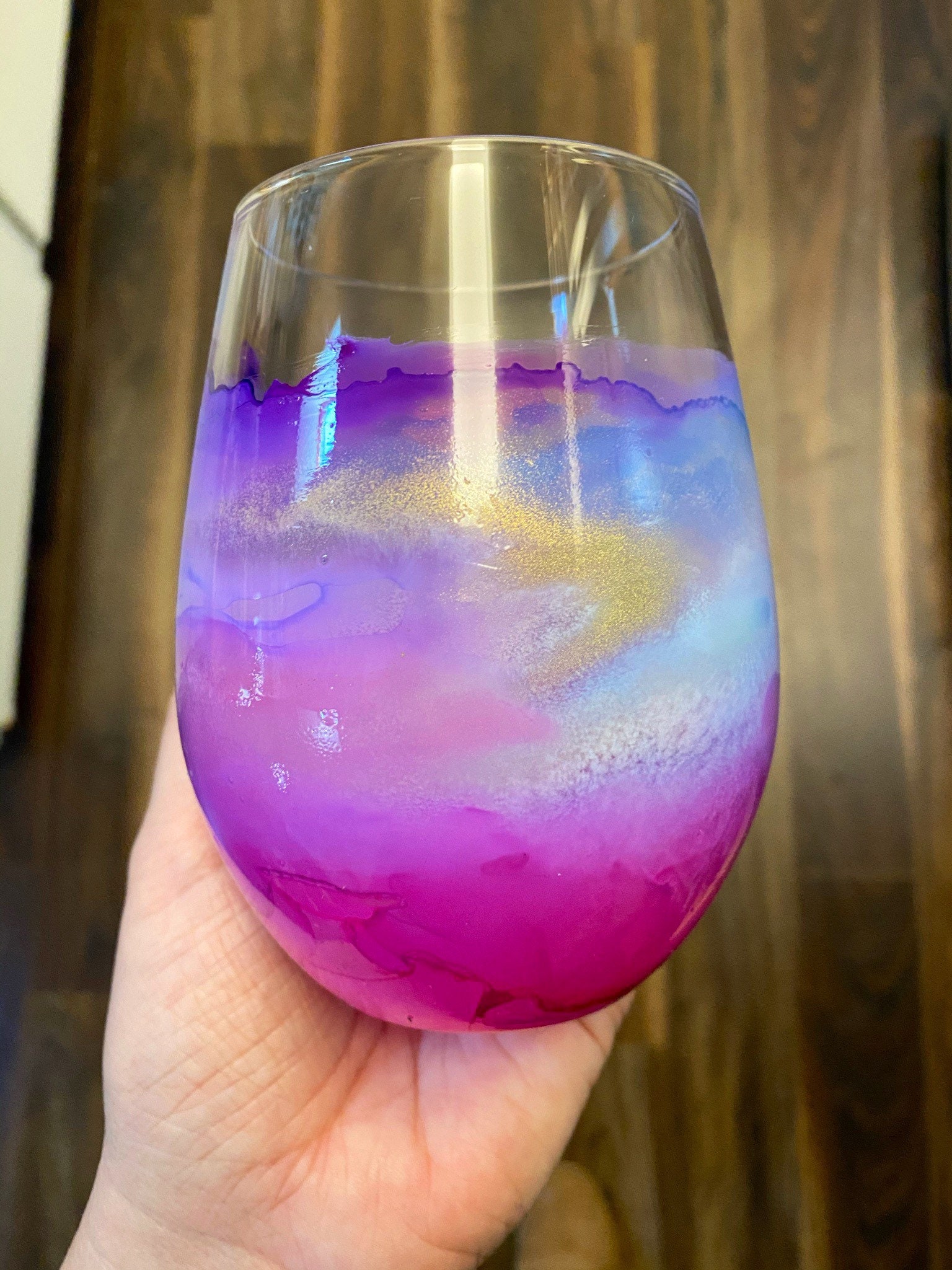 Rainbow Hand Painted Stemless Wine Glasses Unicorn Etsy