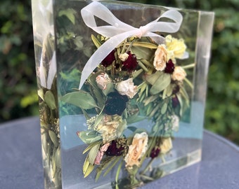 Wedding Floral Preservation | Flower Preservation | Bridal Bouquet Preservation | Resin Floral Block | Bridal Gift | Wedding Bookends