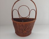 Vintage boho straw basket wall hang
