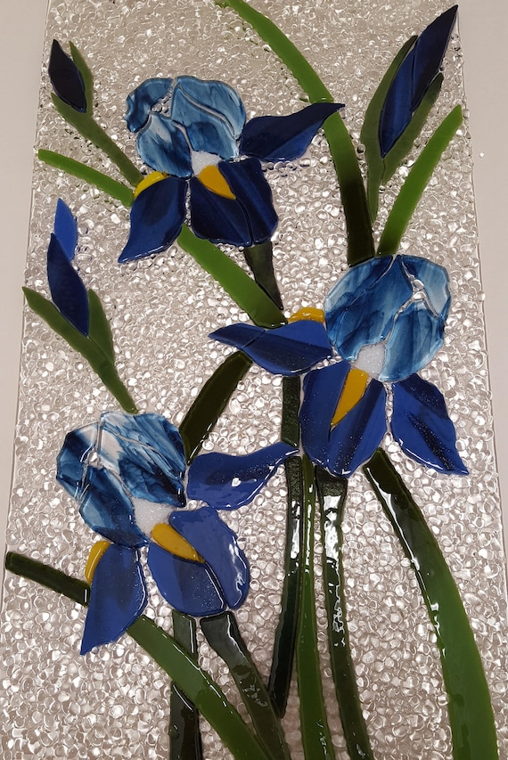 Items similar to Blue Iris Fused Glass Panel on Etsy