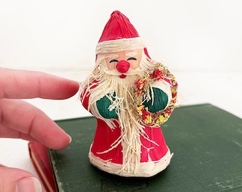 Vintage chinese straw Santa Christmas ornament - Bohemian Boho Global Eclectic Decor Style Home  #7203