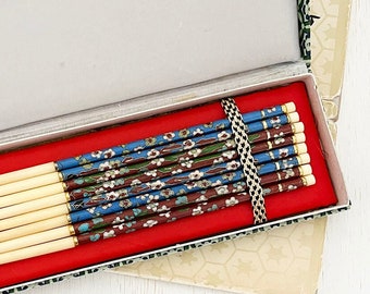 Boxed set of 8 cloisonne chopsticks - Boho Bohemian Eclectic Global Home Decor Style - Chinese chinoiserie  #8022