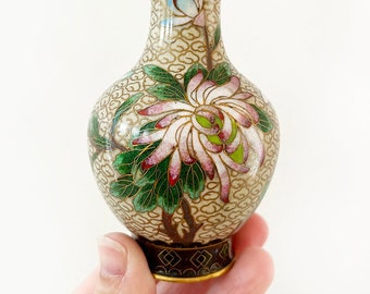 Chinese cloisonne enamel vase - vintage eclectic global home decor style - chinoiserie brass vase #7177