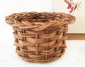 Hand woven cane basket - bohemian boho eclectic global home decor style - cane wicker rattan vintage indoor plants planter 5149