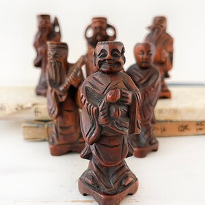 6 hand carved wooden Chinese figures Bohemian Boho Eclectic Global Decor Style Home wood immortals 5406 image 2