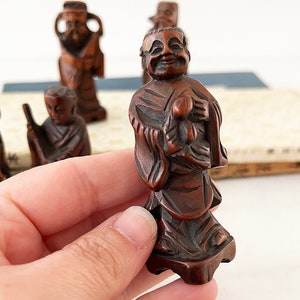 6 hand carved wooden Chinese figures Bohemian Boho Eclectic Global Decor Style Home wood immortals 5406 image 3