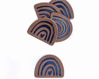 5 Rainbow Faux Leather Patches With Heart Outline | labels | sew | for children | DIY | iron on | iron-on | faux leather | vegan