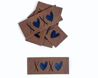 5 patches imitation leather Xoxo full hearts | labels | sew | for children | DIY | iron on | iron-on | faux leather | vegan