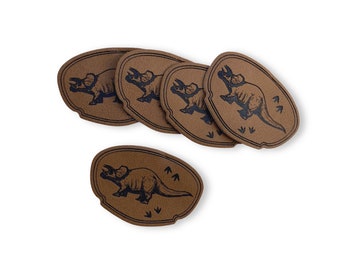 Artificial leather labels "dino" 5 pieces. | labels | sew | for children | DIY | iron on | iron-on | faux leather | vegan