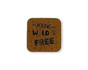 5 Faux Leather Patches Young Wild And Free | labels | sew | for children | DIY | iron on | iron-on | faux leather | vegan