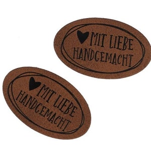 Kunstlederlabels &quot;mit Liebe Handgemacht&quot;  5stk. | Label | nähen | für kinder | DIY | Iron on | aufbügelbar | Kunstleder | vegan
