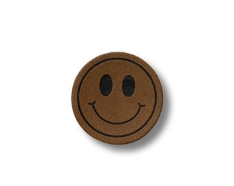 5 Aufnäher Kunstleder Smiley | Label | nähen | für kinder | DIY | Iron on | aufbügelbar | Kunstleder | vegan