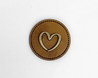 1 piece. Heart Patch Antique Gold | labels | sew | for children | DIY | iron on | iron-on | faux leather | vegan