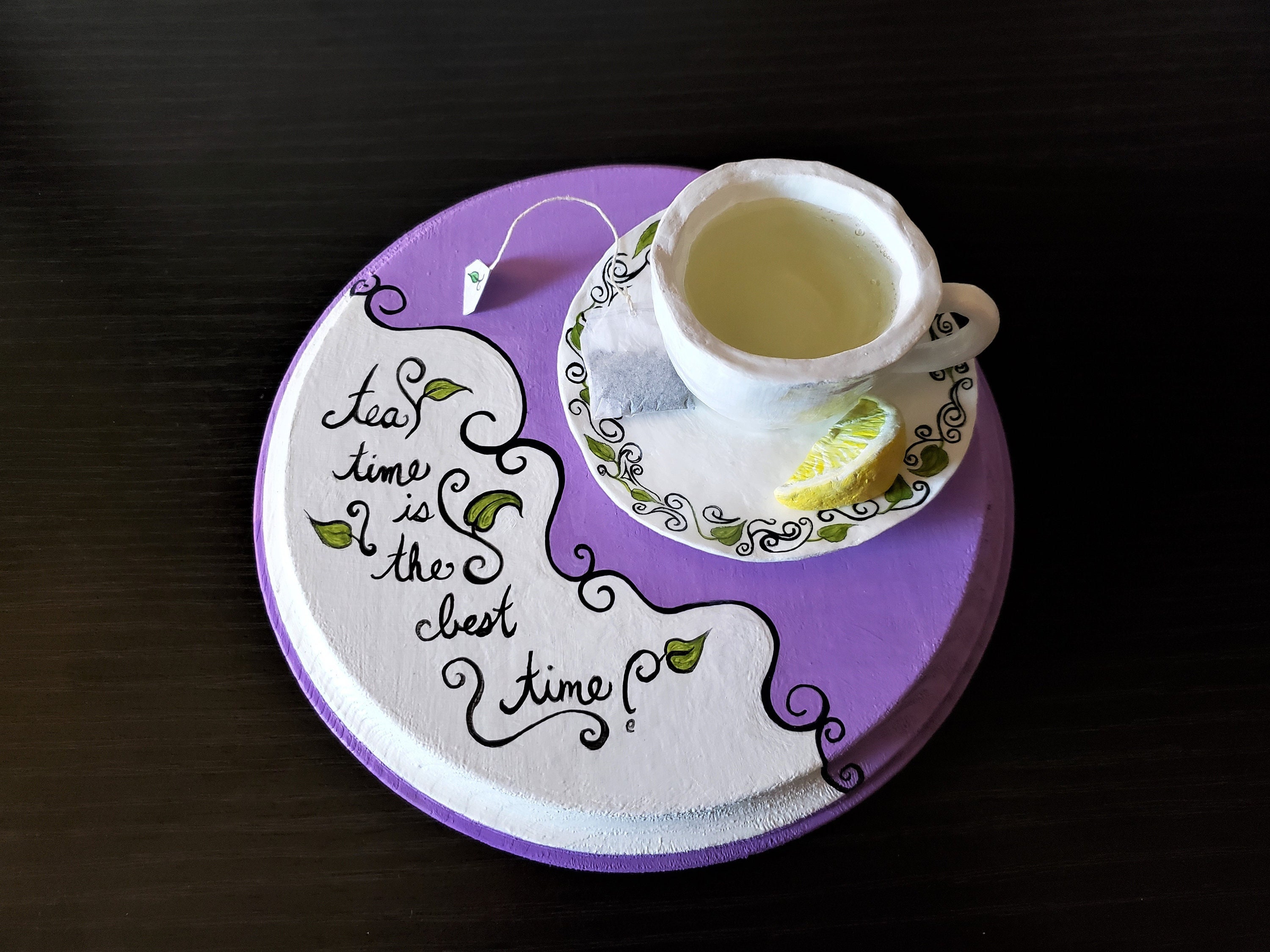 Decoración de mesa Diorama para amantes del té, taza de té y platillo, bolsita de té, cuña de limón, hecho a mano