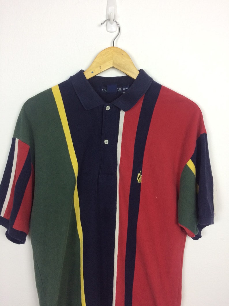 Vintage 90s Nautica Polo Shirt Striped Color Size M