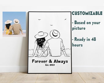 DIGITAL Personalized line drawing from photo, personalized couple portrait, personalized anniversary gift, custom portrait for dad