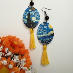 Van Gogh orecchini di carta pendenti con perla nera.
