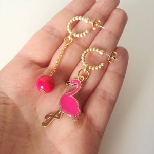 Flamingo style orecchini di carta pendenti con ciondolo a forma di fenicottero rosa e perla fucsia