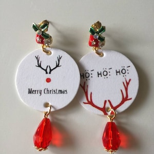 Natale-Christmas orecchini di carta pendenti con ciondolo a forma di cerchio e perle rosse, idea regalo natale.