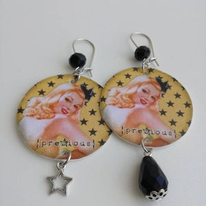 Stella orecchini di carta con ciondolo a forma di cerchio, perla a forma di stelle e volto di donna