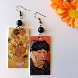 Vincent Van Gogh orecchini pendenti di carta con pietra nera  rettangolo