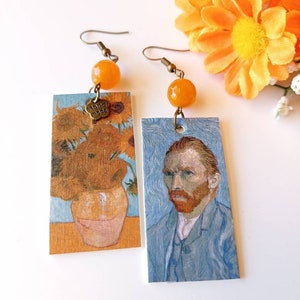 Vincent Van Gogh orecchini pendenti di carta con perlina dorata rettangolo