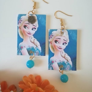 Elsa di Frozen orecchini di carta con fantasy con perla azzurra