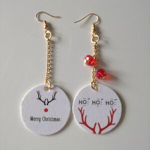 Natale-Christmas orecchini di carta pendenti con ciondolo a forma di cerchio e perle rosse, idea regalo natale.