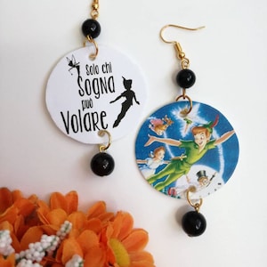 Peter Pan orecchini di carta pendenti con ciondolo a forma di cerchio e perline nere