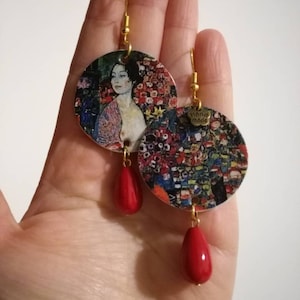 Orecchini di carta pendenti Gustav Klimt "Tha dancer" con perline