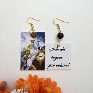 Peter pan papier oorbellen Hangers met rechthoekige hanger en citeer "alleen degenen die droom kan vliegen"
