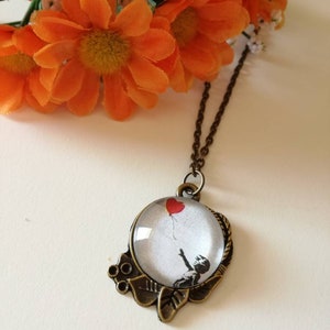 Banksy collana girocollo con ciondolo a cerchio di 2 cm, ciondolo bronzo cammeo e vetrino