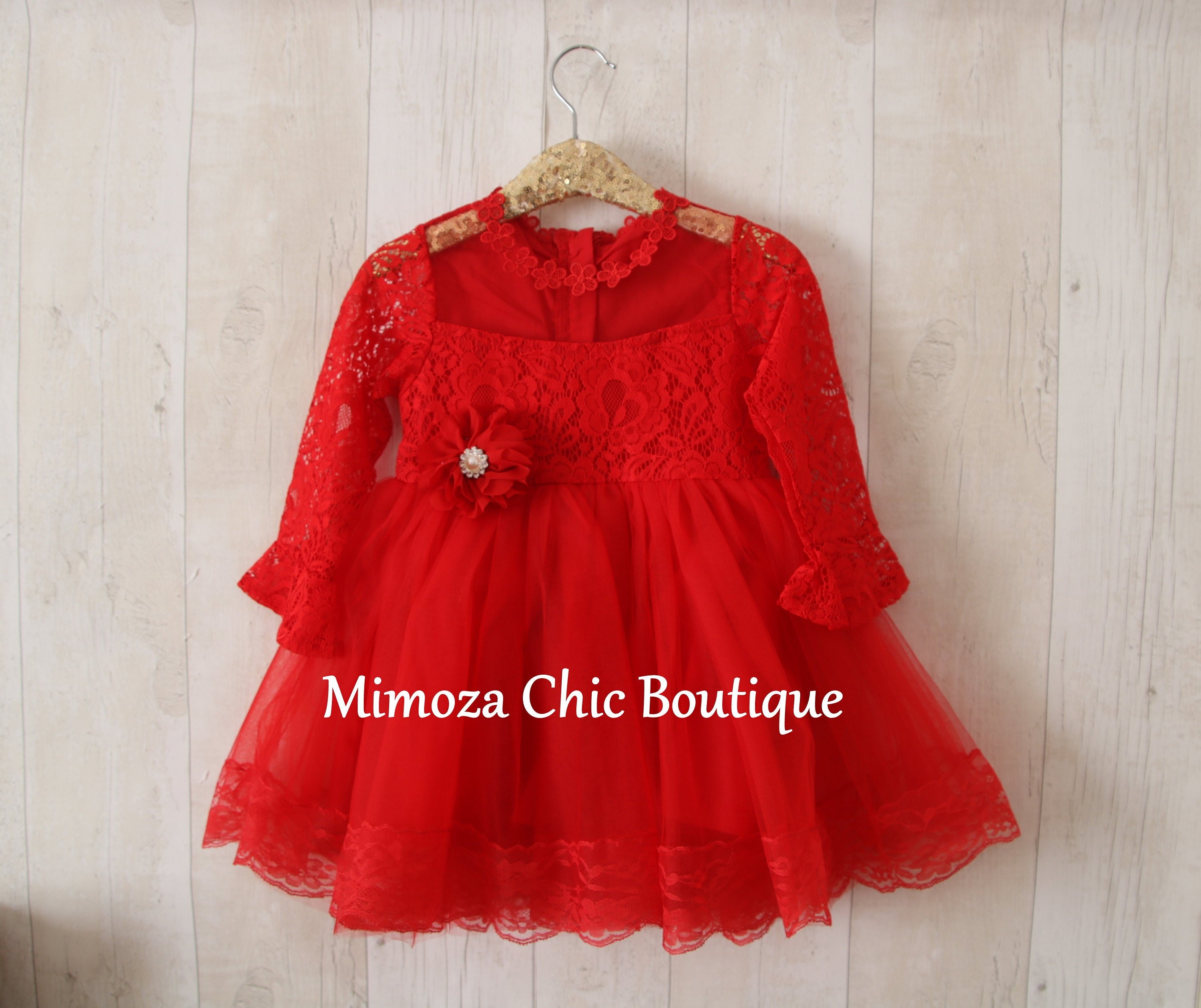 red lace flower girl dress
