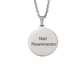 Niet Reanimeren Penning - Niet Reanimeren Ketting - Gegraveerd - Kleine Cirkel - Roestvrij Staal - RVS - Verstelbaar - Zilverkleurig