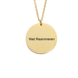 Do Not Resuscitate Tag Do Not Resuscitate Necklace Engraved Circle Stainless Steel Stainless Steel Adjustable Gold Colored image 1