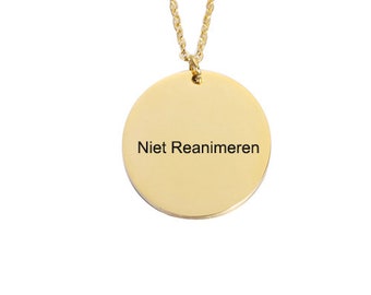 Do Not Resuscitate Tag - Do Not Resuscitate Necklace - Engraved - Circle - Stainless Steel - Stainless Steel - Adjustable - Gold Colored