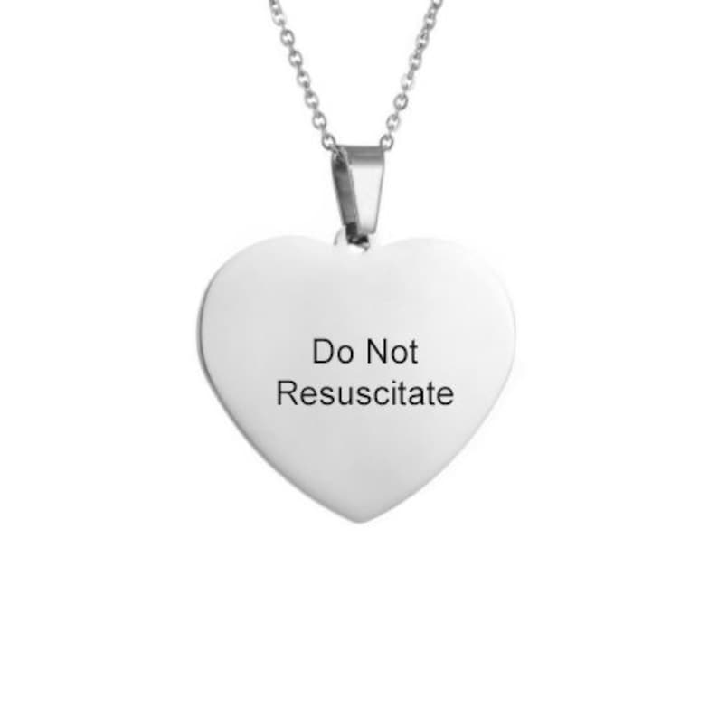 Do Not Resuscitate Badge Do Not Resuscitate Necklace Engraved Heart Heart Stainless Steel Stainless Steel Adjustable Silver Colored image 2