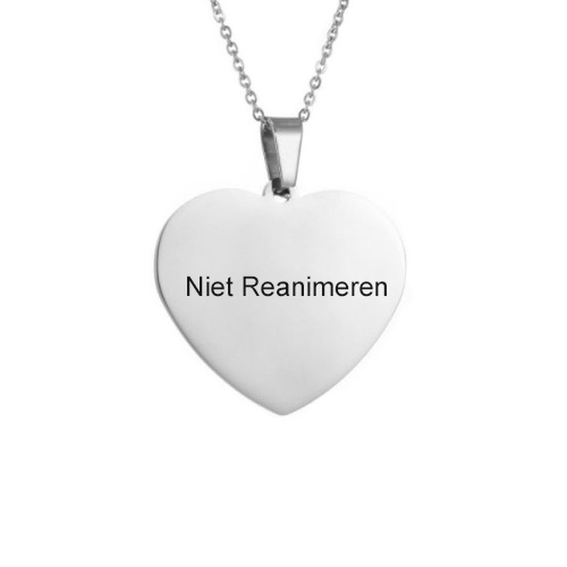 Do Not Resuscitate Badge Do Not Resuscitate Necklace Engraved Heart Heart Stainless Steel Stainless Steel Adjustable Silver Colored image 1