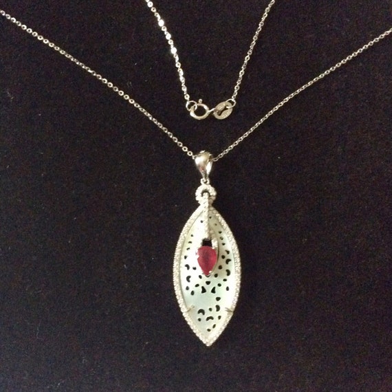 Exceptional GENUINE RUBY Carved MOP Sterling Neck… - image 2