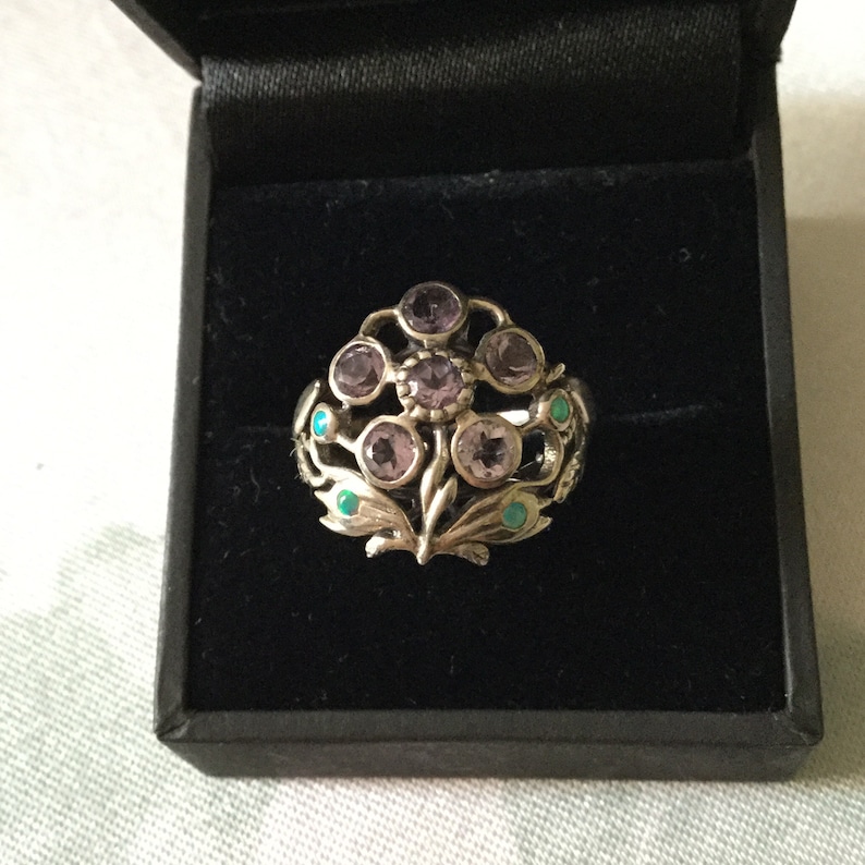 AMETHYST OPAL STERLING Vintage Victorian Ring Sparkly Amethyst Small