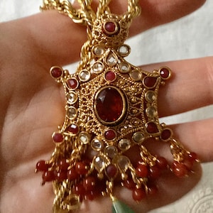 NECKLACE PENDANT CHAIN Filigree Vintage Gold Plated , Jade, Stones- Filigree Design- Gold Plated- unique Design Jewels - 22ct Gold Plated