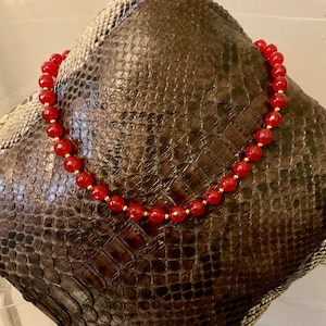 Vintage RED CARNELIAN Gold Plated Necklace - Beautiful Carnelian - Design- Art deco- Stunning Jewelry from France