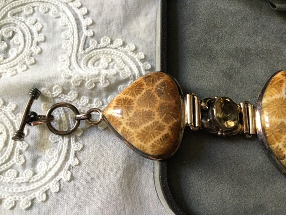 Vintage Exceptional FOSSIL CORAL CITRINE Sterling… - image 8
