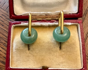 Vintage JADE GOLD Plated Elegant  Earrings- Desogn Modernist  Jewelry- Genuine Jade- Art Deco Vintage Earrings- from France