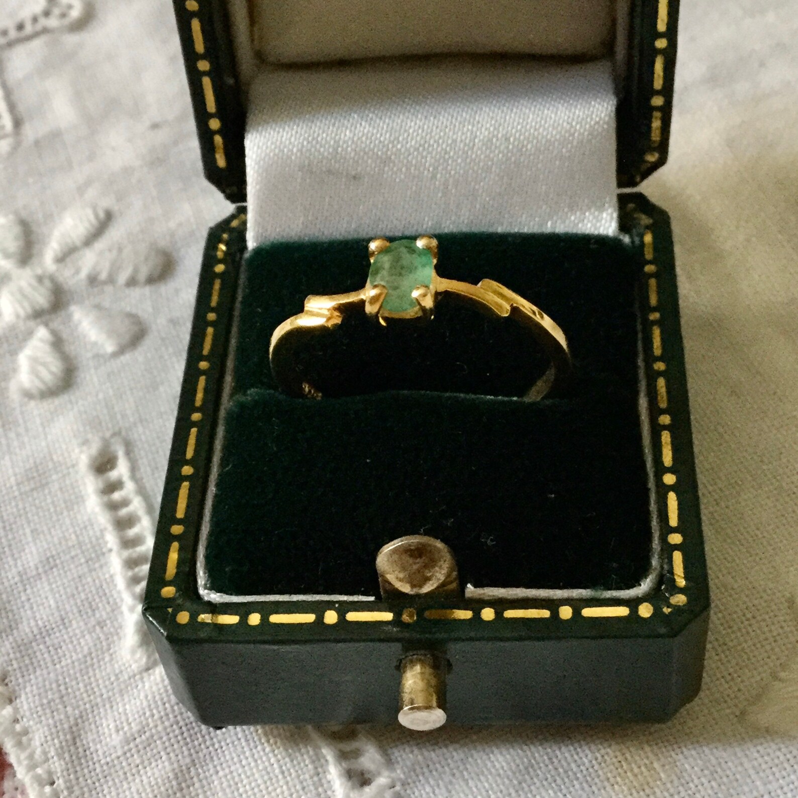 NATURAL Colombian EMERALD GOLD Sterling Luxury Ring Nice Genuine