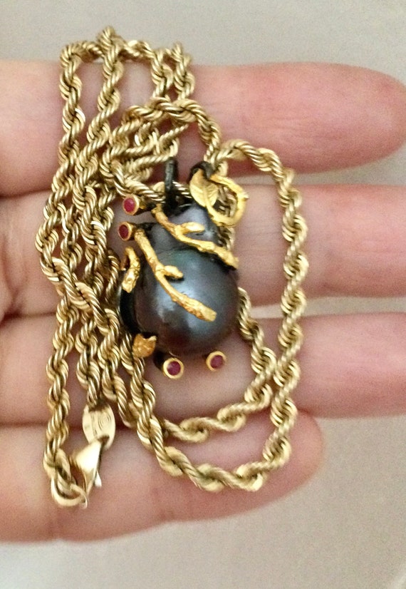 GORGEOUS TAHITIAN Gray PEARL Ruby - Gold & Sterli… - image 2