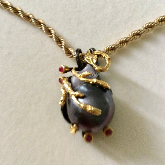 GORGEOUS TAHITIAN Gray PEARL Ruby - Gold & Sterli… - image 1