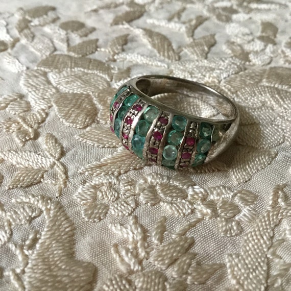 COLOMBIAN EMERALD RUBY Sterling Large Vintage Rin… - image 6